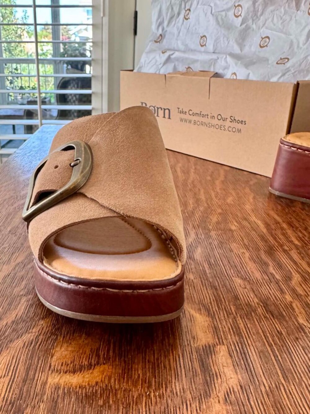 BORN Suede Leather Wedge Open-Toe Mule/Slides - Picture 13 of 16